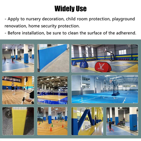 Application of Heavy Duty Self Adhesive Wall Protectors Black Foam Bumper Strips for gym and playground protection.