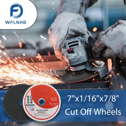 Worker using Beefed Up 7 Inch Cut Off Wheels For Metal And Stainless Steel Cutting Discs For Angle Grinders 7 x 1/16 x 7/8 Inch Pack Of 100