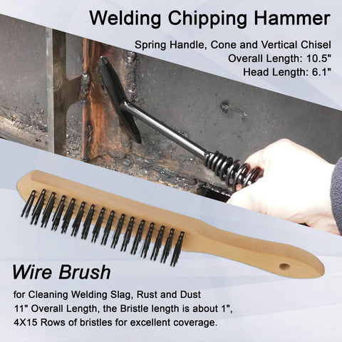 Pro Grade 22-Piece MIG Welding Tools Kit With Chipping Hammer and Wire Brush on metal surface