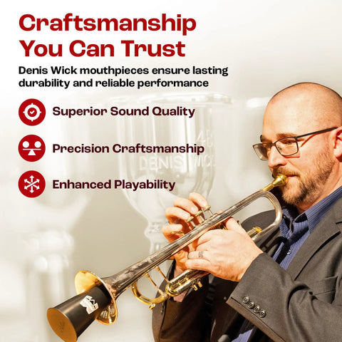 French Horn Mouthpiece PAX-5.5 Silver-Plated With V-Type Backbore For Tonal Focus And Crisp, Silky Response, Balanced Mass Distribution For Projection, Stability And Comfort On Stage Or In Rehearsal. musician playing brass instrument