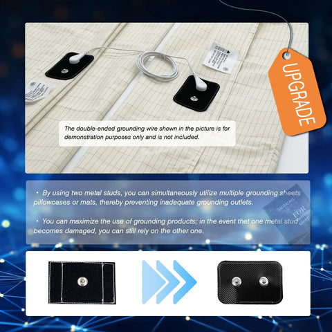 Grounding Pillowcase Queen With Conductive Silver Fiber And Organic Cotton For Faster Deeper Sleep Pain Relief Boosted Energy And Grounding Benefits 15ft Cord 20x30 Inch 1 Piece with metal studs and cords shown for demonstration.