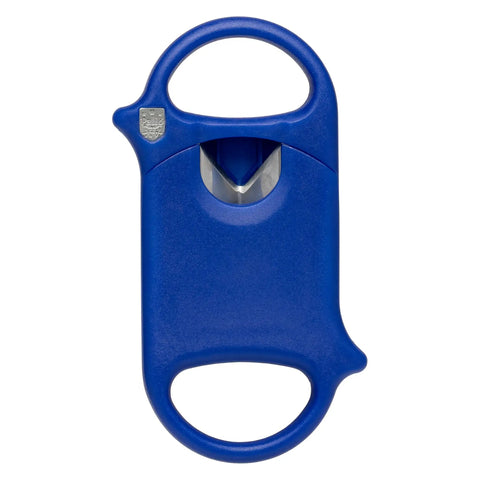 Deep V Cut Cigar Cutter For Ring Cigars With Stainless Steel Blades, Cuts Up To 64 Ring Gauge, Blue Finish Contoured Body