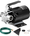 Powerful 115V water transfer pump with 6 ft hose kit for quick water removal, black metal housing, includes attachments