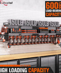 Two Pack Heavy Duty Power Tool Organizer Wall Mount With 18 Drill Holders And 600 Lbs Capacity Three Layer Garage Storage Rack For Cordless Tools Workshop Organization In Black mounted on a wall.