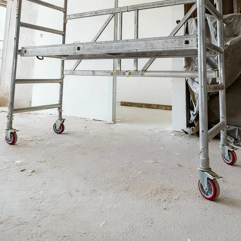 1 Pack Eight Inch Adjustable Leveling Scaffolding Wheels With Two Inch Thick Casters For Rough Job Site Grounds Easy Roll Maneuvering And Tough As Nails Stability For Any Build Day on scaffolding. 