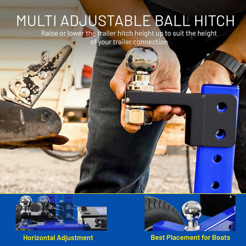 Goodyear Electric Trailer Dolly Super Duty Heavy 7500 Lbs Max Towing Capacity shown adjusting multi adjustable ball hitch.