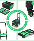 Amazon 2-in-1 folding hand truck with green foldable basket, 4 wheels, retractable handle, 330 lb capacity.
