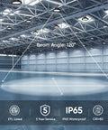 Beam pattern and specs of Beast Bright 160W LED High Bay Light With 24000 Lumens 5000K for warehouse.