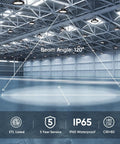 Ultra Bright 160W UFO LED High Bay Light For Warehouse Garage And Workshop, 24000 Lumen 5000K, beam angle 120 degrees, installed