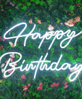 Happy Birthday Neon Sign For Wall Decor Large 16.5 By 11 Inches USB Powered LED Light Up Sign with flowers background