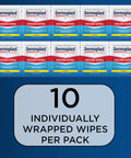 Dermoplast Wound Wipes boxes (15 shown) in blue/red design; 10 individually wrapped antiseptic wipes per pack.