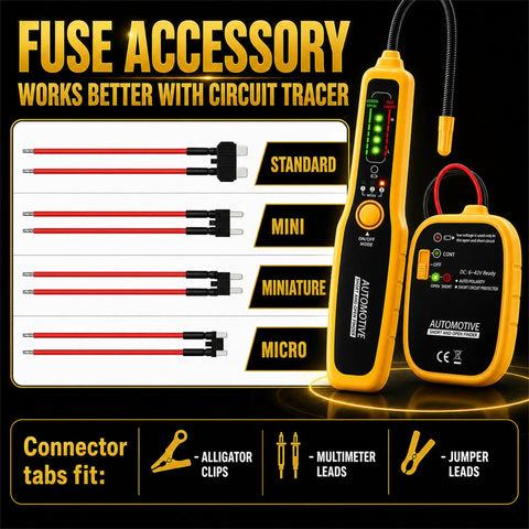 Auto Wire Tracer Open And Short Finder For DC 6 To 42V Vehicles And Home Wiring, Handy Circuit Breaker Finder, Electrical Tester, Fault Probe, Cable Tracker, Car Wire Locator, Broken Wire Detector Tool, yellow tester and fuse connectors
