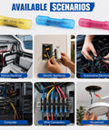 Blue Heat Shrink Butt Connectors 100 Pack 16 Thru 14 Awg Beefy Copper Crimp Wire Splices used in various wiring applications.