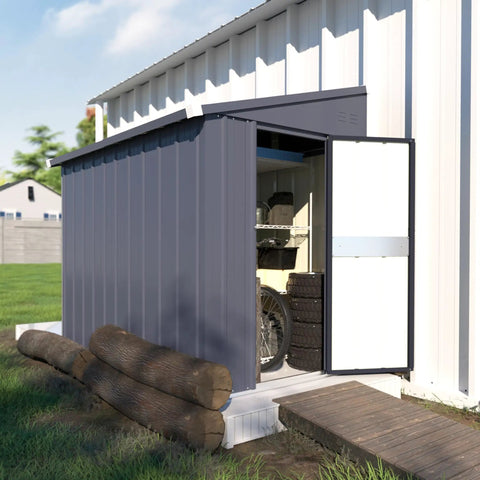 4x6 Ft Metal Outdoor Lean To Storage Shed With Lockable Door Built Tough For Backyard And Patio Weatherproof Garden Tool Shed