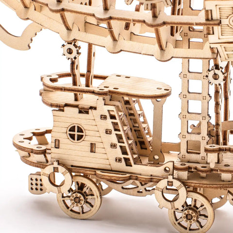 Close-up of wooden airship model cabin, part of the 3D Wooden Puzzle Airship Kit For Adults And Teens Educational Brain Teaser