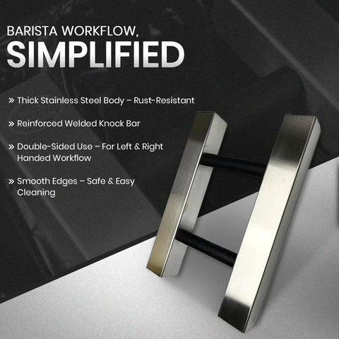 Stainless Steel Knock Chute 15x11 for Espresso Grounds, double-sided with welded knock bar, shown in metallic finish