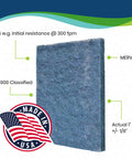 Natural Fiber Hog Hair Furnace Door Filter For Mobile Manufactured And Modular Homes Pre Cut To Fit Nineteen And A Half By Twenty Eight Inches UL 900 Classified Replacement Made In USA High Quality American Made Air Filter image showing filter details and made in USA label.