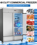 54 Inch Wide Two Door Commercial Freezer Featuring 49 Cubic Feet Of Sleek Stainless Steel Build And Automated Digital Thermostat Control Engineered As A Heavy Duty Kitchen Rig For Bars And Restaurants with dynamic cooling