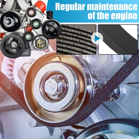 Premium Remax Engine Serpentine Drive Belt Fits Honda Civic 2006-2011 And Suzuki Aerio 2002 close-up on engine pulleys with V-ribbed belt.