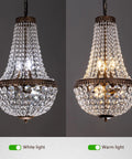 Six Light French Empire Crystal Chandelier With Antique Bronze Finish For Farmhouse Ceiling Pendant Lighting shown in white and warm light