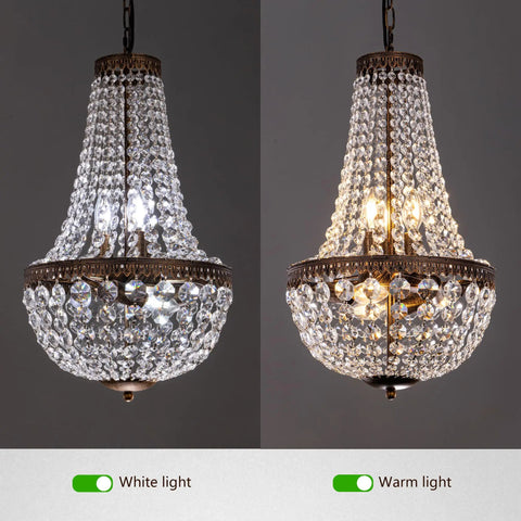 Six Light French Empire Crystal Chandelier With Antique Bronze Finish For Farmhouse Ceiling Pendant Lighting shown in white and warm light