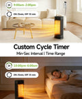 Living room and bedroom views with heater using Digital Infinite Repeat Cycle Intermittent Timer Plug for customized heating cycles.