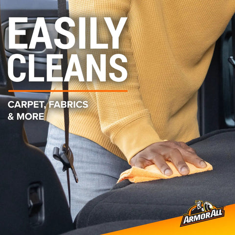 Get Your Ride Looking Sharp With This Multi Purpose Car Cleaner Spray In 16 Fl Oz Tossing New Car Scent Everywhere To Cut Through Dirt On Dashboards And Upholstery While Killing Stinks Dead, wiping fabric with a cleaning cloth.