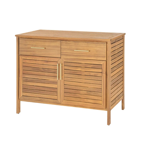 Outdoor Acacia Wood Storage Cabinet With Two Drawers And Double Door Shelf For Garden Poolside And Patio Weather Resistant Natural Finish