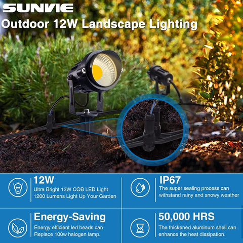 Low Voltage Landscape Lights 12W LED Outdoor Path Garden Lighting Kit Ultra Bright 900 Lumens Waterproof Weatherproof 3000K close-up