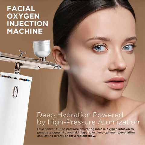Rechargeable Handheld High Pressure Facial Micro Nano Mist Injector Sprayer Portable Cordless Spray Gun in use on model