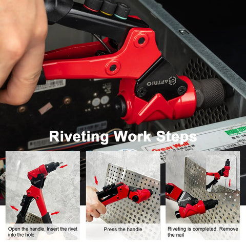 All In One Workhorse Rivet Nut Tool And Rivet Gun With 360 Degree Swivel Head For Tight Spaces used on metal panel