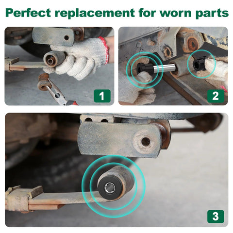 Complete Rear Leaf Springs And Shackles Bushing Sleeve Kit For Club Car Precedent Golf Cart showing installation of urethane bushings.