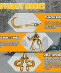G80 V Bridle Chain Five Sixteenths Inch By Three Feet Heavy Duty Transport Chain With Fifteen Inch J Hooks And Grab Hooks Towing Chain