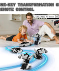 Father and son playing with Cyber Inspired Transformer Remote Control Car For Kids 2.4 GHz RC Vehicle with auto transform.