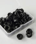 Heavy Duty M8x1.25mm Metric Serrated Hex Flange Nuts Built Tough With Rock Solid Grade 10.9 Alloy Steel And Premium Black Oxide Finish For Secure Grip Shop Grade Auto Fastening 25 Pack in clear container.
