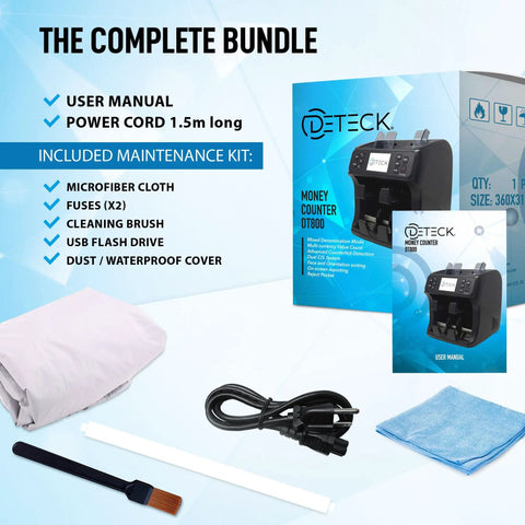Bank Grade Mixed Denomination Money Counter With Reject Pocket And Printer Enabled bundle with accessories and manual
