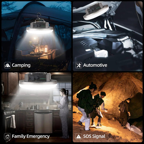 Waterproof Portable LED Camping Light With 5000 Lumens Rechargeable Battery Super Lit Hanging Lantern For Tents And Canopies in use