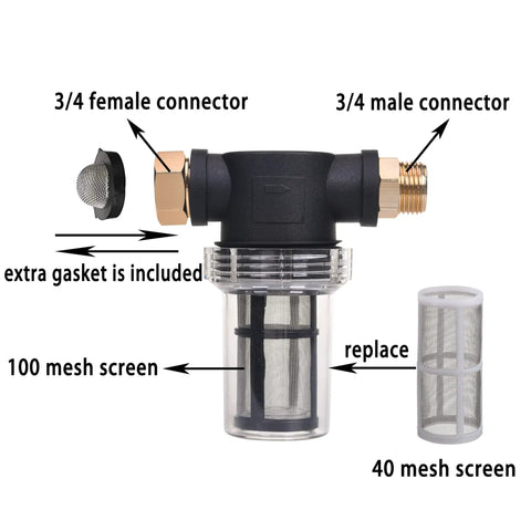 Image of Pro Grade Garden Hose Filter Attachment For Pressure Washer Inlet Water, Inline Water Filter With 40 Mesh And 100 Mesh Screen.
