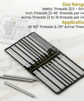 Pro Grade Thread Measuring Wire Set With Portable Holder 0.5mm To 6mm Range 16 Diameters For All 60 Degree US And Metric Threads For Machinists And Engineers Stainless Steel Kit With Carrying Case And Handy Extensions, stainless steel wires in case