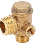 Half Inch By Three Eighths Inch By Ten Inch Brass Check Valve For Air And Oil Lines Three Port Non Return Flow Preventer Male Thread