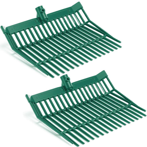 Two-pack of Army Green Manure Fork Replacement Head Set, 18 Tine Pitchfork Heads With Screws And Nuts, shown in a side view