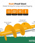 NAFOGAR garden auger drill bit set (2) in orange steel, 1.6x16.5 in and 3.5x16 in, for planting with 3/8 in hex drive