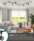 Oil Rubbed Bronze 96 Inch LED Flex Track Lighting Fixture with 5 adjustable heads in modern living room setting