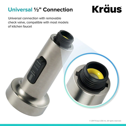 Stainless Steel Finish Dual Function Kitchen Faucet Sprayer Replacement Head, Easy Clean Nozzles, Universal 1/2 Inch Connection