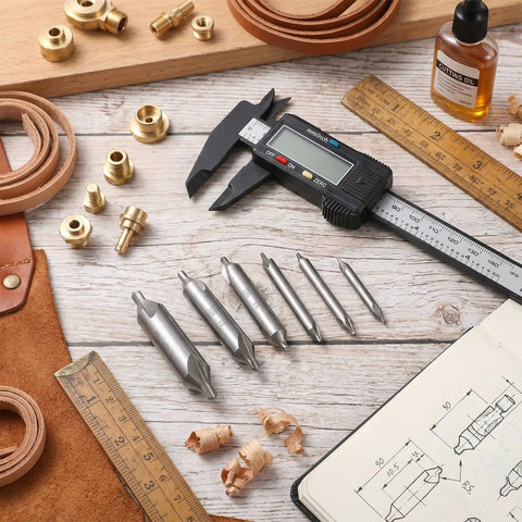 Center Drill Bit Set 7 Piece M2 High Speed Steel 60 Degree Angle Bits For Lathe And Metalworking Countersink Tools displayed with tools