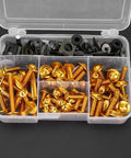 Aluminum M5 Fairing Screw Kit For Sportbikes 177 Piece Set With Washers Universal Fitment Gold Color Durable Hardware For Replacement Panels And Easy Install On Most Bikes in storage case