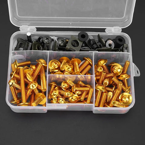 Aluminum M5 Fairing Screw Kit For Sportbikes 177 Piece Set With Washers Universal Fitment Gold Color Durable Hardware For Replacement Panels And Easy Install On Most Bikes in storage case