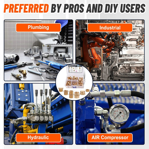 Ailbiuko 60-piece brass pipe fittings kit with reducer bushings, hex nipples, reducing hex couplings and end caps