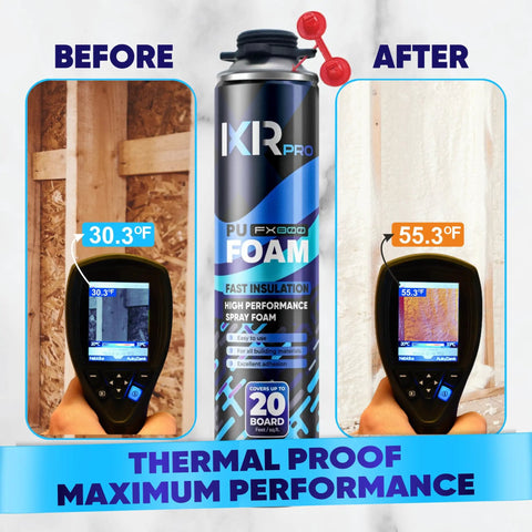 Complete Spray Foam Insulation Kit With Eighteen Cans Of Expanding Foam Sealant And A Heavy Duty Spray Gun For Sealing Cracks And Livening Up Your Weekend Home Reno Vibes, before and after insulation temperature comparison.