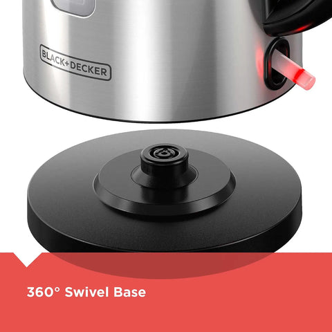 1.7L Cordless Electric Kettle In Sleek Silver With Automatic Shutoff And Boil Dry Protection; no fuss easy pour 360° swivel base